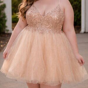 Cinderella Divine 3XL Gold Tulle Short Sequin Sleeveless Party Dress Homecoming